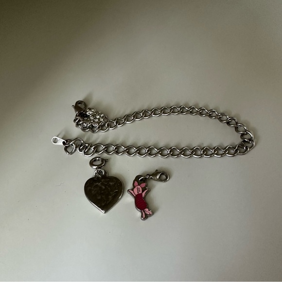 Disney Charm Bracelet Silver-Tone w Piglet Mickey Friends - Picture 9 of 10